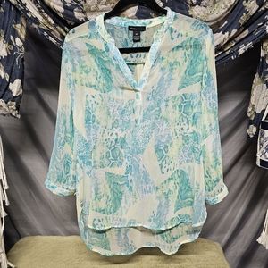 4/$20 Thesis Sheer Snakeskin Print Roll Tab/Long Sleeve Blouse size Medium